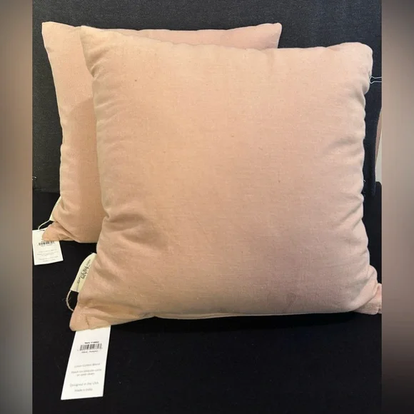 2 Cream Pumpkin / Floral Linen Embroidered Pillows 15” - Picture 2 of 8